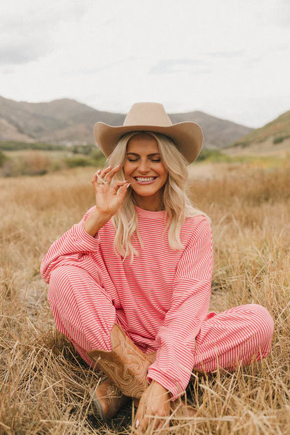 Striped Pink Pullover Set